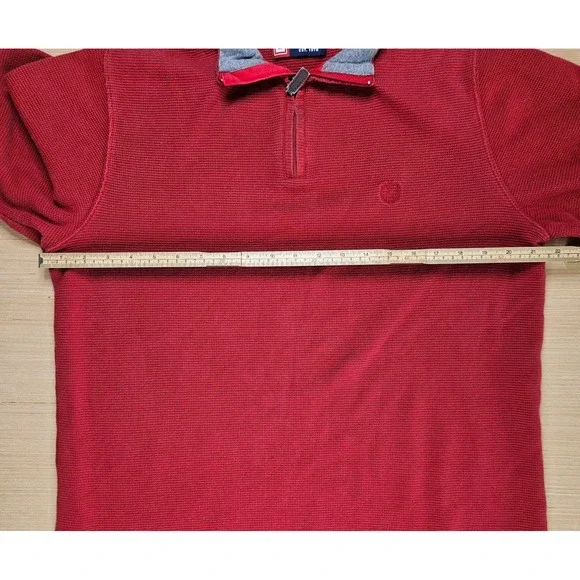 Chaps Sweater Mens M Red Pullover Crew Neck Quarter Zip Waffle Knit‎ Preppy - Picture 5 of 11